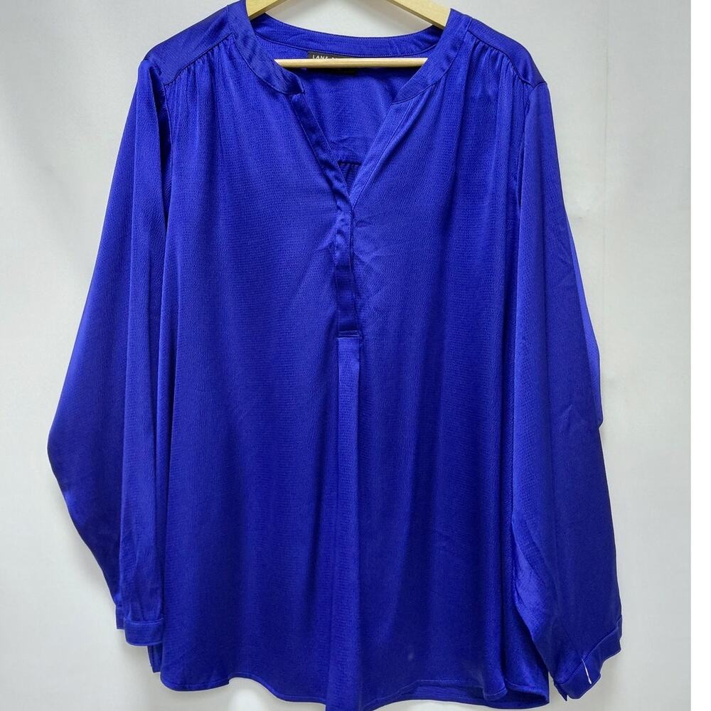 LANE BRYANT Plus Solid Knit Size Blue Blouse Long Sleeve Women Size 28